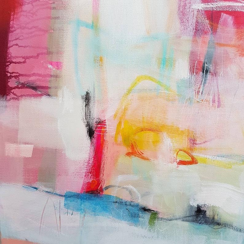 青とピンクの抽象画プリントセット、大きなプリント 2 枚セット
