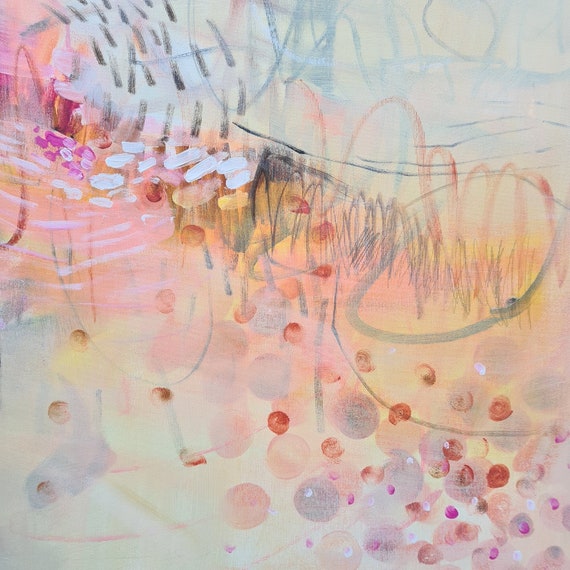 ジャパンディカラーアート、暖色と淡い色調の大きな抽象画プリント