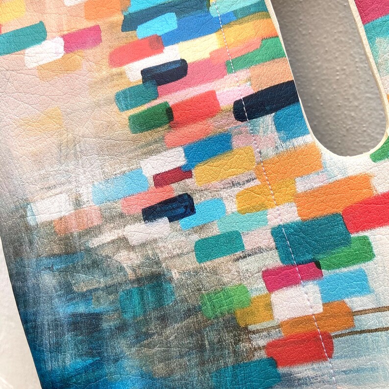 Xmas gift for her High quality Vegan leather Handbag clutch In Abstract Print Pattern Multicolor colorful Clutch with 2 different sides