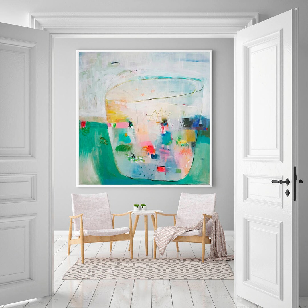 Home Decor Art Print, Large Canvas Giclee Print, Floral Art Prints, Green Geometric Art, Large