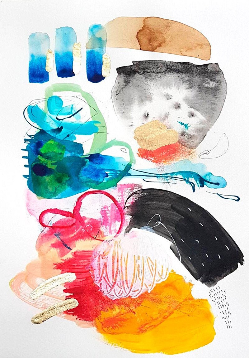 カラフルな抽象的な水彩画プリントセット、楽しい絵画 - Etsy 日本