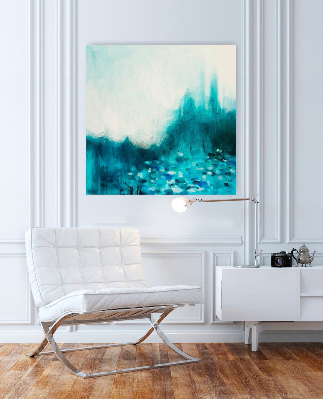 Abstract Blue and White Wall Art Print, Modern Coastal Wall Art
