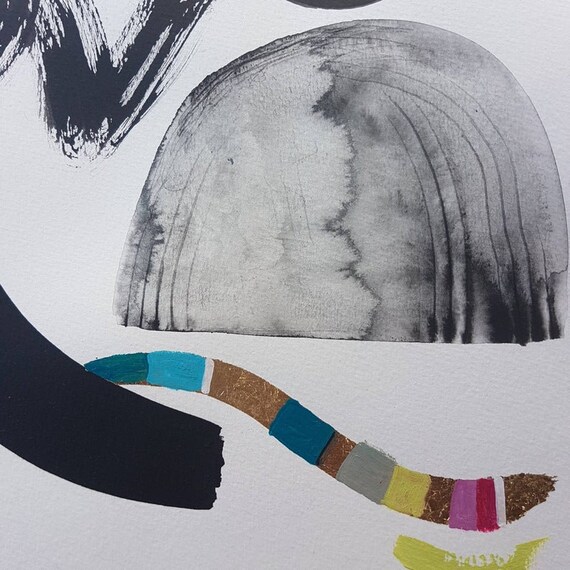 Set of 2 Black, White and Multicolor Abstract Art Prints