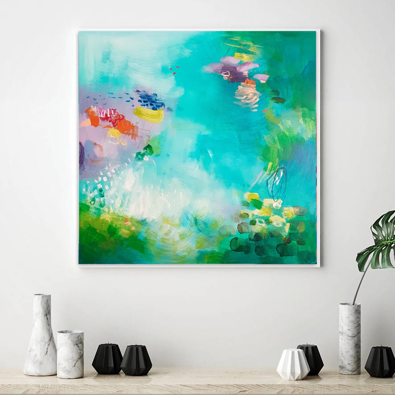 Teal Aqua Abstract Print Large Canvas Wall Art Teal Wall Etsy