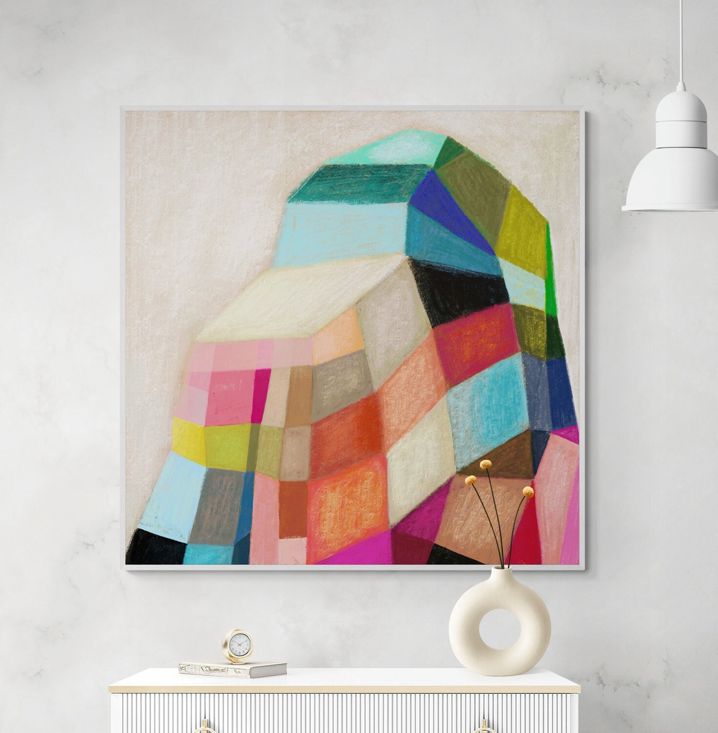 幾何学的な抽象アートプリント、カラフルなマルチカラーの壁装飾