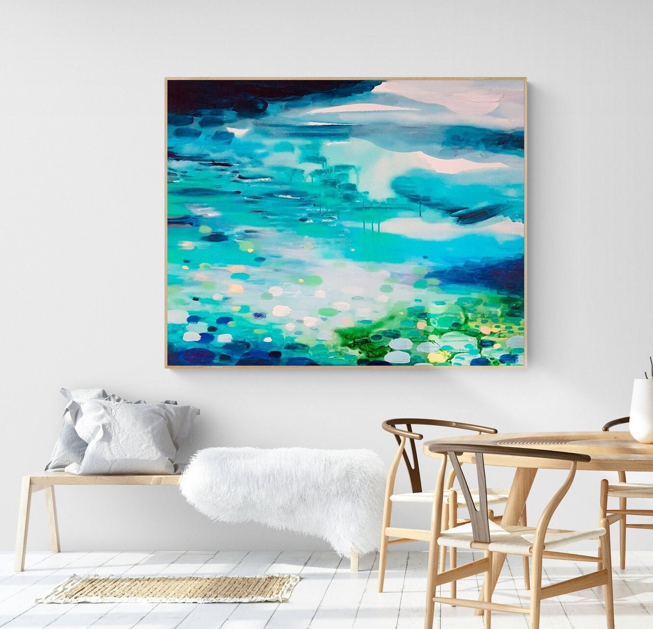 抽象画のプリント、青い風景、大きな抽象的な壁アート - Etsy 日本
