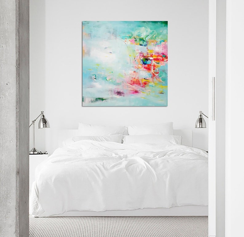 Mintgrönt abstrakt konsttryck, blågrön modern målning, giclée-reproduktion bild 7