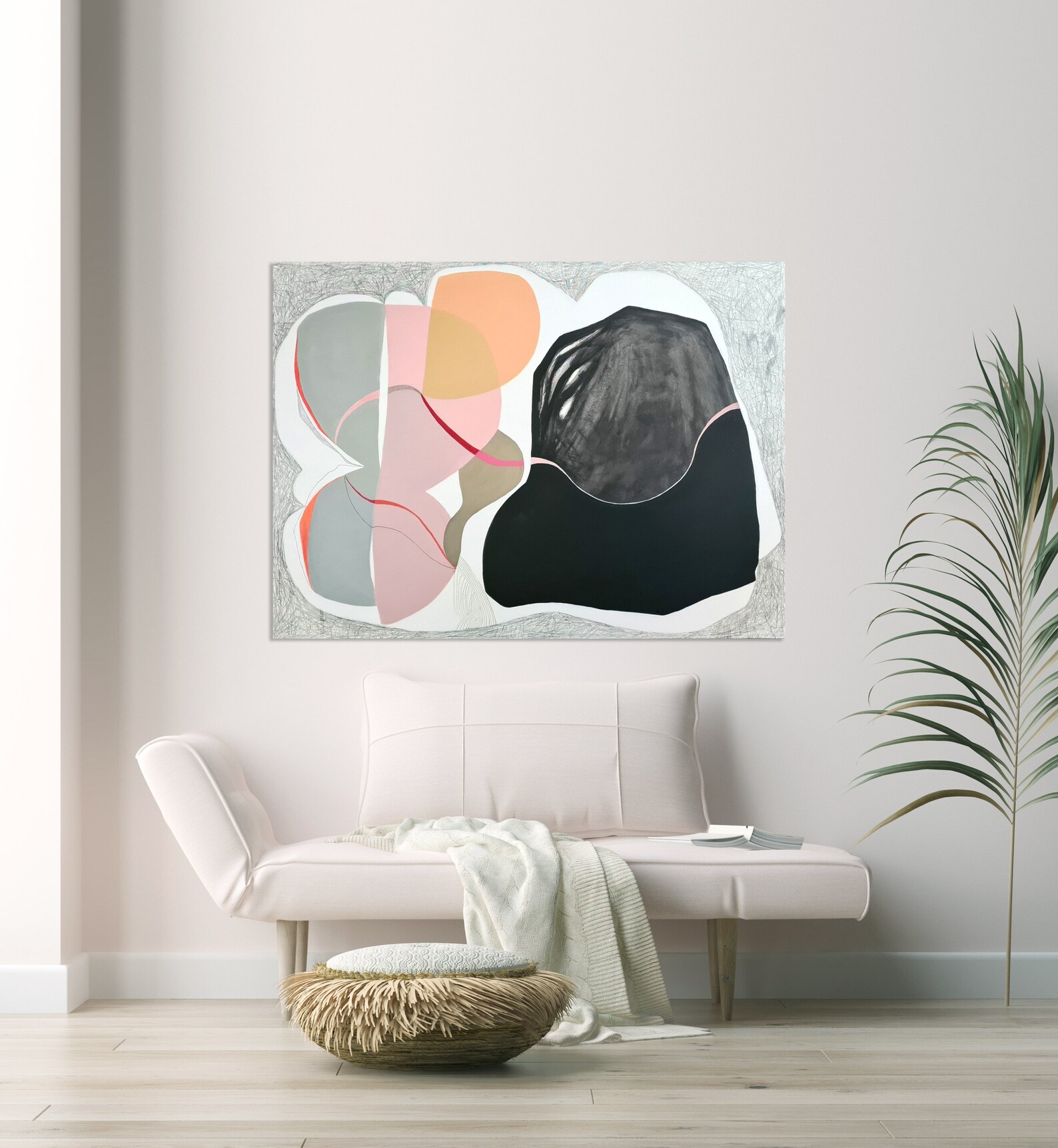 black white and pink canvas art