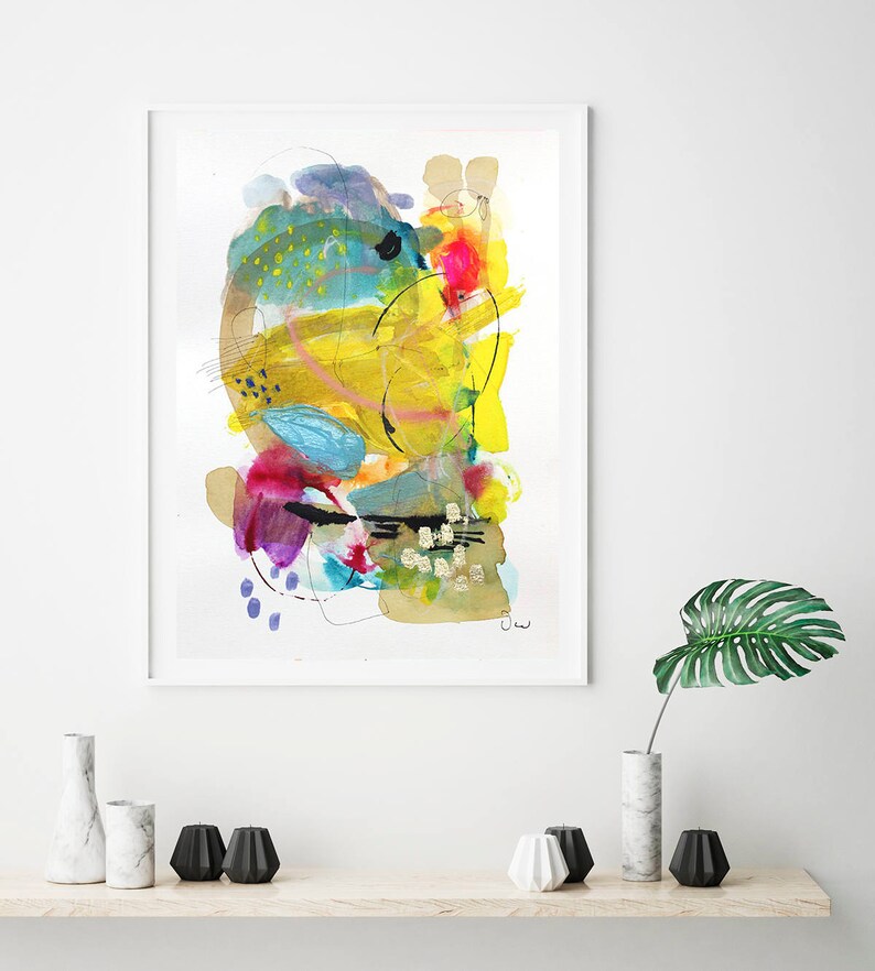 Bright Wall Art Acrylic Abstract Giclee Print Yellow Modern Etsy
