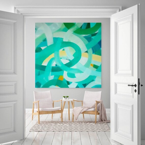 Turquoise Wall Art Print Abstract Painting Print Green and Etsy