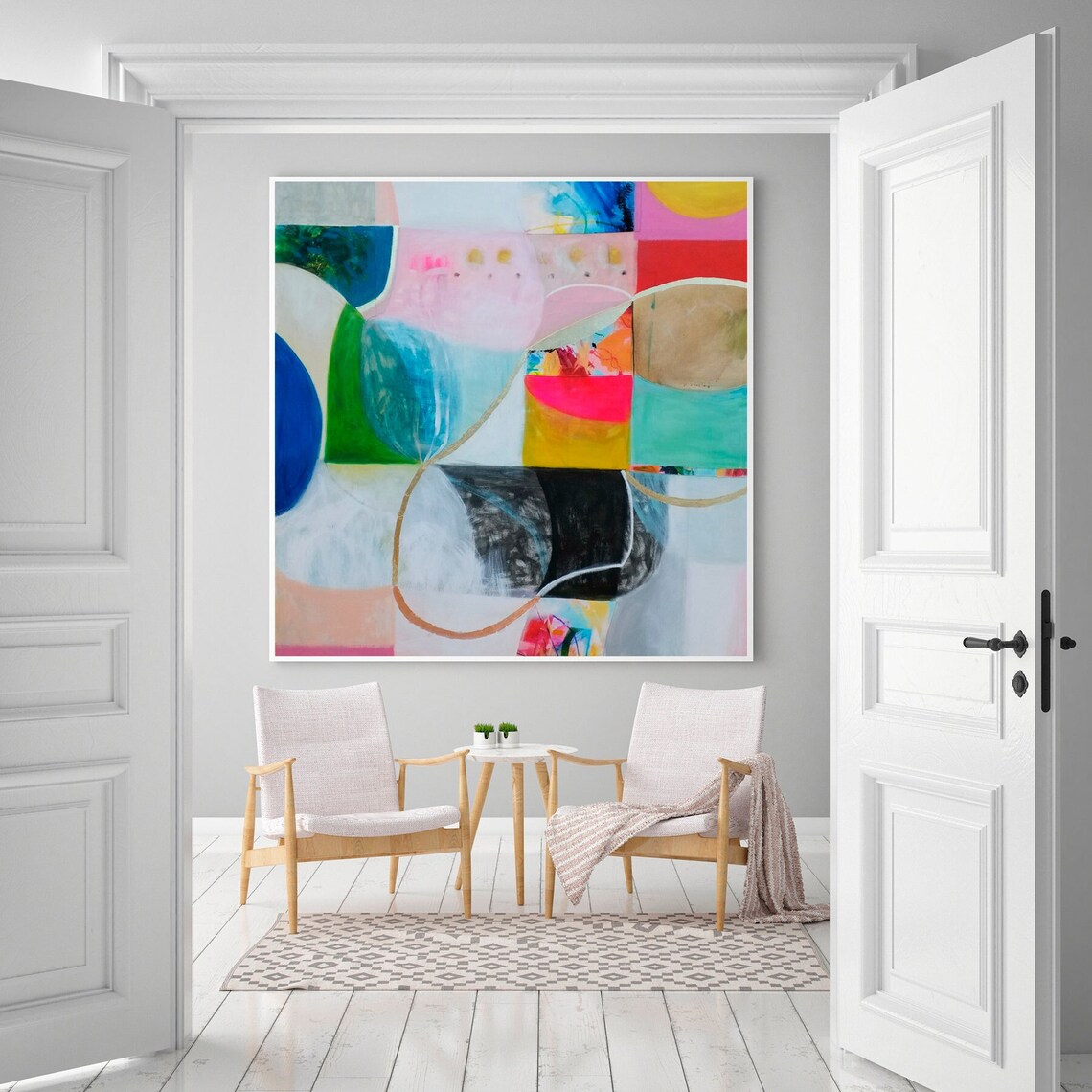 Vibrant Hand Embellished With Gold Leaf Abstract Large Wall - Etsy