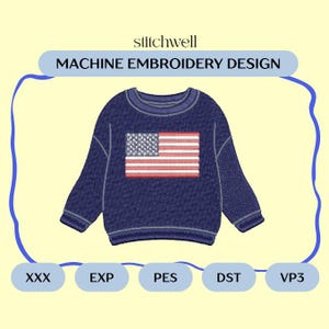 American Flag Sweater Embroidery File | 4" Machine Embroidery Design | Mini Patriotic Stitch