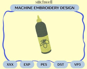 EVOO Green Bottle Embroidery File | 4" Machine Embroidery Design | Olive Oil  Design | PES DST and more