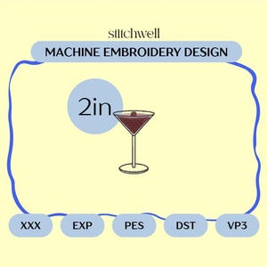 Espresso Martini Embroidery File | 2&quot; Mini Cocktail Design for Napkins, Towels & Gifts | Digital Download | PES DST and more