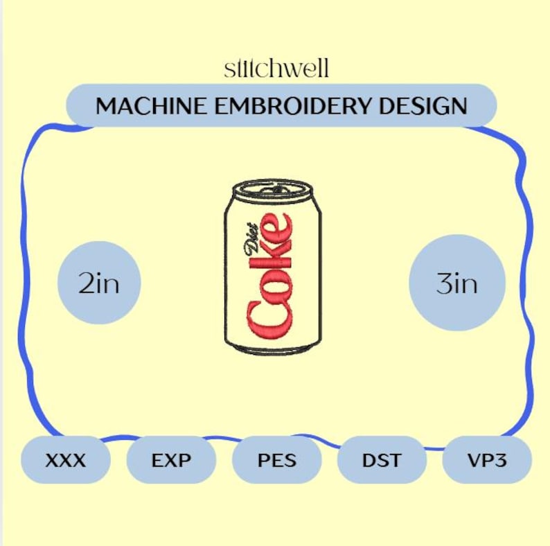 Mini Diet Soda Can Embroidery File | 2" and 3" Machine Embroidery Design | Classic Silver Soda Patch | PES DST and more image 7