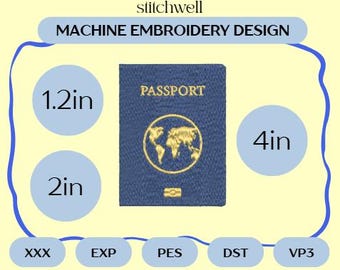 Mini Passport Embroidery File | 1.2", 2" and 3" Machine Embroidery Design | Travel Design for 4x4 Hoop | PES and more