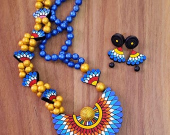 Sensu Inspired Blue Clay Jewelry Set  Handcrafted Lightweight Earrings  Unique Gifts for Women