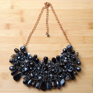 Handmade Black Glass Beaded Necklace: Boho Seed Bead Jewelry