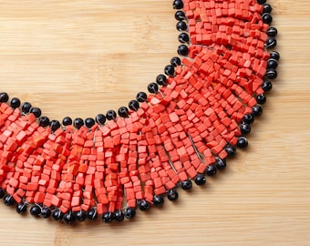 Gargantilla de cuentas de mosaico de vidrio: collar de alambre de cobre tejido a mano