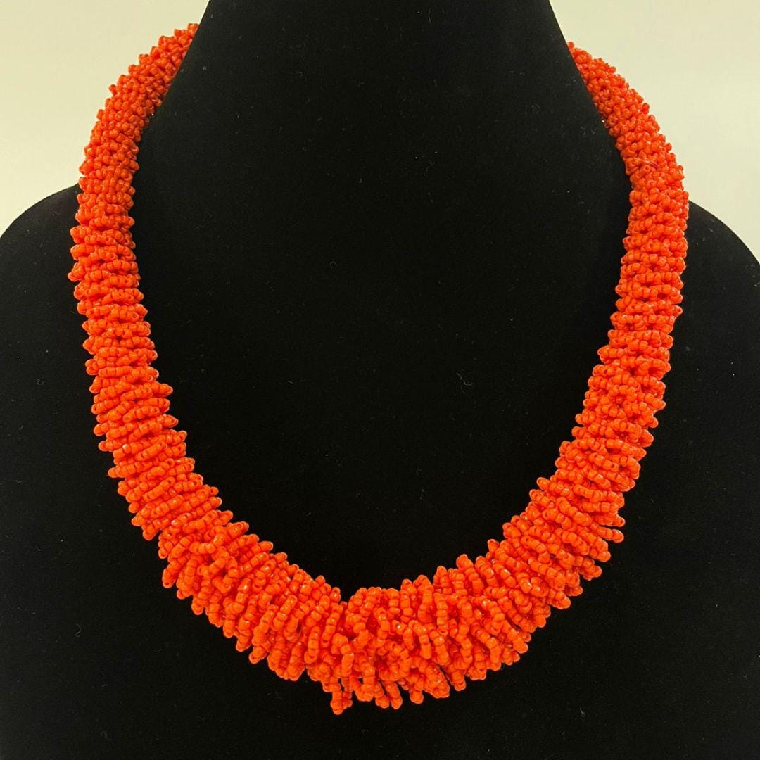 Orange Seed Bead Necklace For Women Beaded Necklace Native Inspired Beaded Necklace Beaded Beachy Jewelry Delicate Jewelry BohoBeach Jewelry