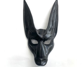 Black Jackal Anubis Leather Mask entirely hand crafted Egypt Egyptian Dog 15” tall lightweight masquerade art costume Halloween Mardi Gras