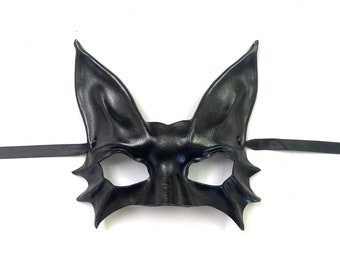 Black Cat Leather Mask entirely handcrafted lightweight and easy to wear Halloween costume masquerade Photo Prop