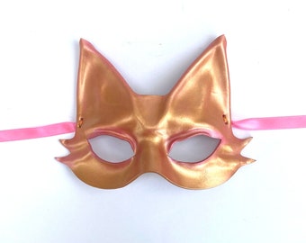 Rose Gold Metallic Pink Entirely Hand Crafted Little Leather Mask lightweight & easy to wear Mardi Gras costume masquerade Adult Small