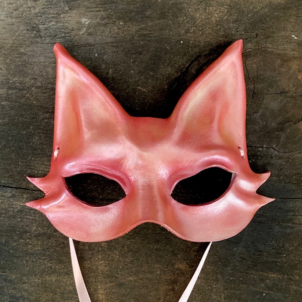 Rose Gold Metallic Pink Entirely Hand Crafted Little Leather Mask lightweight & easy to wear Halloween costume masquerade Adult Small