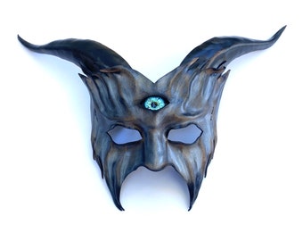 Leather Goat Mask with Third Eye entirely handcrafted Halloween costume Masquerade Devil Krampus grey brown black