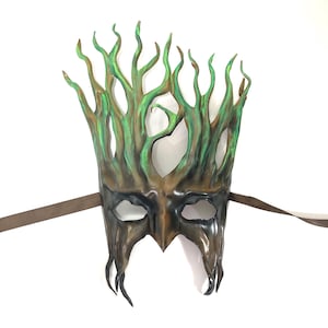 Leather Tree Mask forest greenman greenwoman 13” lightweight entirely handcrafted Mardi Gras masquerade Midsummer Halloween Burning Man