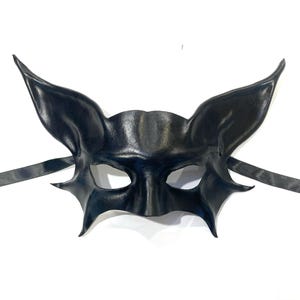 Handcrafted Black Leather Animal Mask: Cat, Fox, Bat Masquerade Costume