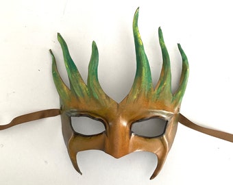 Leather Tree Mask Entirely Hand Crafted costume masquerade Halloween lightweight medium adult size Halloween Beltane Greenman Greenwoman