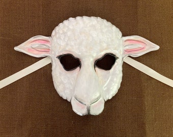 Entirely Hand Crafted White Sheep Leather Mask Adult Size Halloween Costume Masquerade Art Lamb