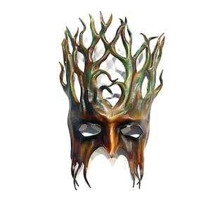 Entirely Handcrafted Leather Tree Mask forest greenman greenwoman 12” tall lightweight Druid masquerade Halloween costume Beltane