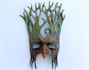 Entirely Handcrafted Leather Tree Mask forest greenman greenwoman 13” tall lightweight Beltane Burning Man masquerade Midsummer Halloween