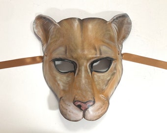 Entirelt Hand Crafted Florida Panther Lioness Cougar Puma Mountain Lion Leather Mask cat wildcat costume art Very Lightweight easy to wear