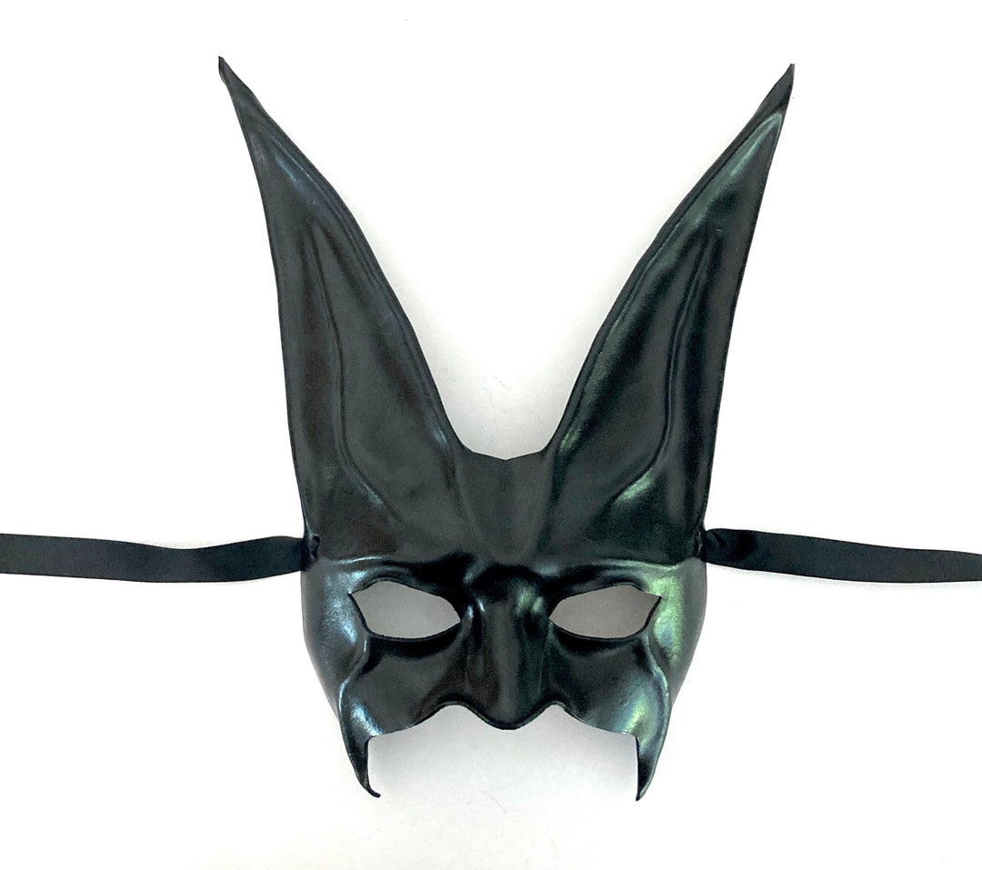Black Rabbit Leather Mask 11 1/2 Tall Entirely Handcrafted Masquerade ...