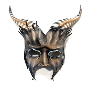 Leather Goat Mask Striped Horns Entirely Handcrafted Halloween Masks costume art Masquerade Masquerade Halloween Adult Size