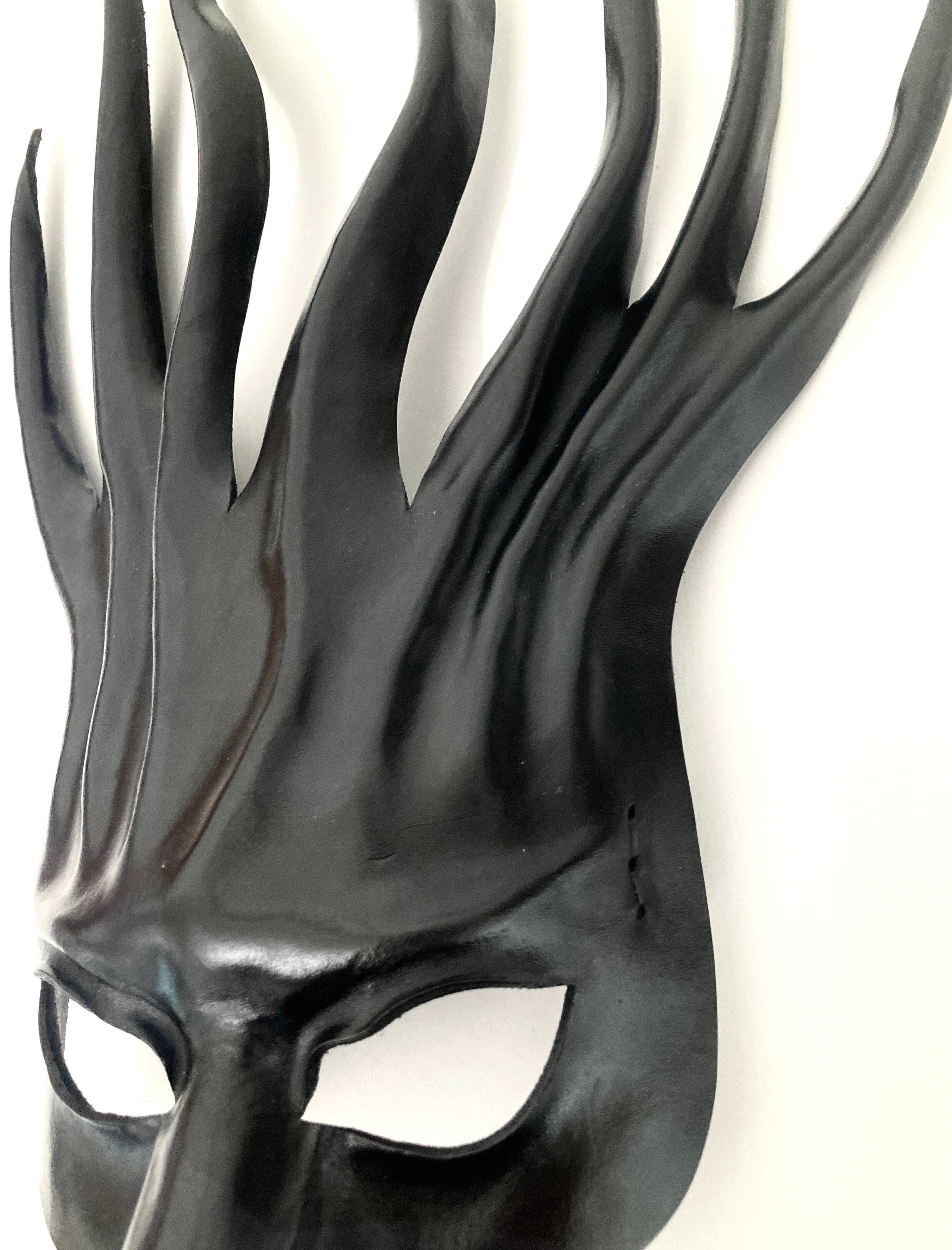 Abstract Black Leather Mask 13 1/2” Tall Entirely