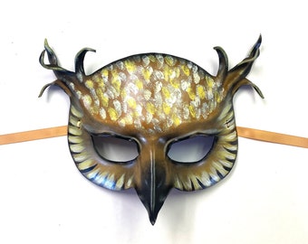 Leather Owl Mask Entirely Handcrafted Halloween Mardi Gras masquerade art Adult Size
