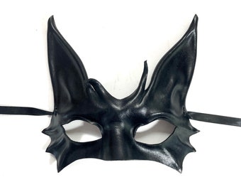 Black Cat Leather Mask entirely handcrafted lightweight and easy to wear Halloween Burning Man costume masquerade Adult size Small to Medium