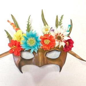 Leather Tree Mask with Fabric Flowers very lightweight and easy to wear Wall Hanging Art Costume Halloween Masquerade Greenman Greenwoman