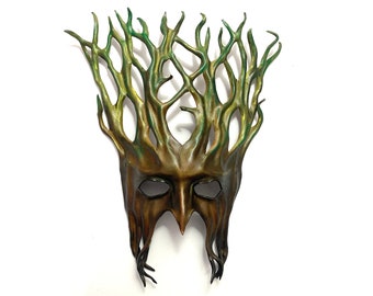 Big Leather Tree Mask greenman forest greenman greenwoman 14 1/2" tall lightweight entirely hand crafted Halloween masquerade wall art