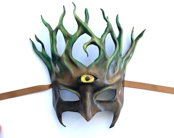 Leather Tree Mask forest greenman greenwoman lightweight entirely handcrafted masquerade Halloween Mardi Gras