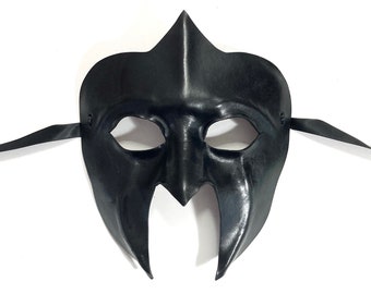 Black Leather Spartan Mask Gladiator Roman entirely handcrafted lightweight easy to wear Halloween masquerade costume