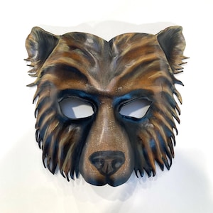 Leather Bear Mask is entirely handcrafted, lightweight and one of a kind Adult Large to XL masquerade costume Halloween art Teonova
