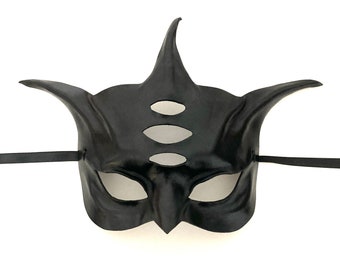 Abstract & Elegant Black Leather Alien Chic Mask Entirely Handcrafted costume art Halloween Masquerade adult Small to Medium Size