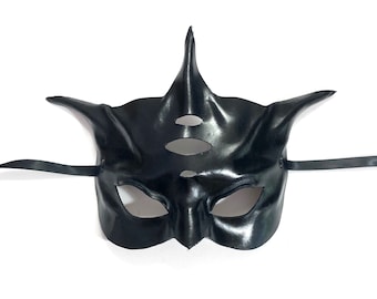 Black Leather Abstract Alien Mask Entirely Handcrafted costume art Halloween Masquerade adult Small to Medium Size