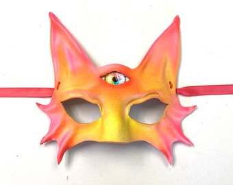 Blacklight Reactive Dayglo Colors Little Cat with Third Eye Leather Mask Halloween masquerade costume masks Burning Man