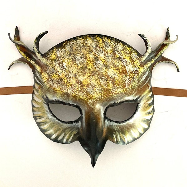 Leather Owl Mask masquerade costume Entirely Handcrafted Halloween very lightweight and easy to wear or display